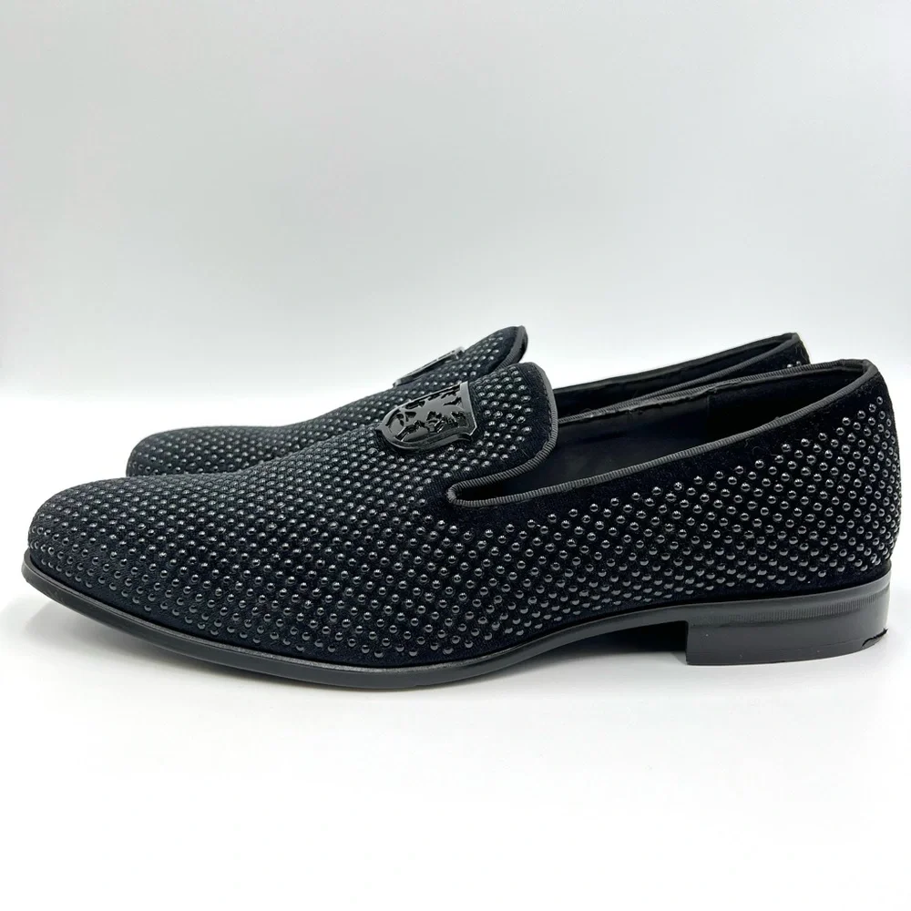 Stacy Adams Mens Size 9.5 Swagger Black Studded Slip On‎ Loafers Shoes